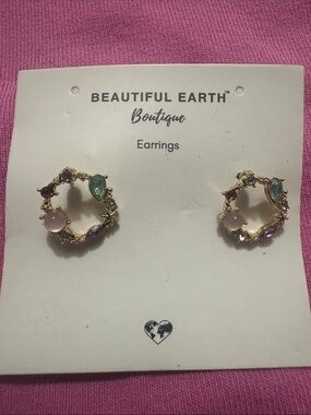 Gold Crystal Hoop Earrings - Multicolor
